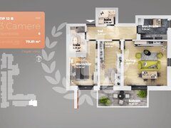 Piata Sudului, apartament 3 camere, 79.81 mp utili