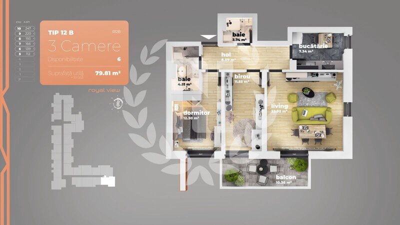 Piata Sudului, apartament 3 camere, 79.81 mp utili.